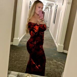 Fashion Nova Black and Red Floral Long Sleeve Dress